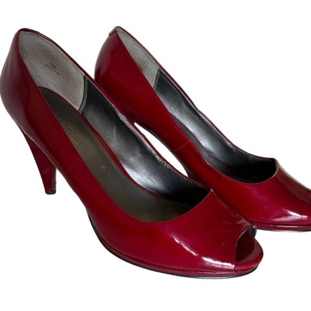 Moda maroon burgundy red patent leather peep toe high heels pumps shoes …